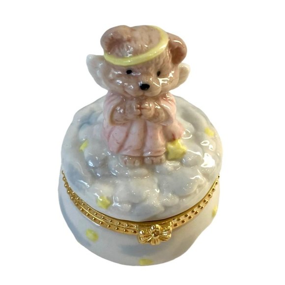 Teddy Bear Angel on Cloud Porcelain Baby/ Child's Keepsake Jewelry Box -FRANCE - Picture 3 of 14